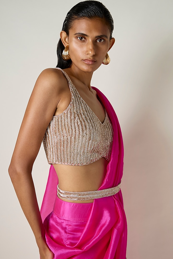 Fuchsia Kora Silk Draped Wedding Saree by 431-88 By Shweta Kapur at Pernia's Pop Up Shop