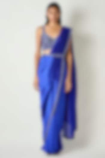 Electric Blue Kora Silk Draped Saree by 431-88 By Shweta Kapur at Pernia's Pop Up Shop