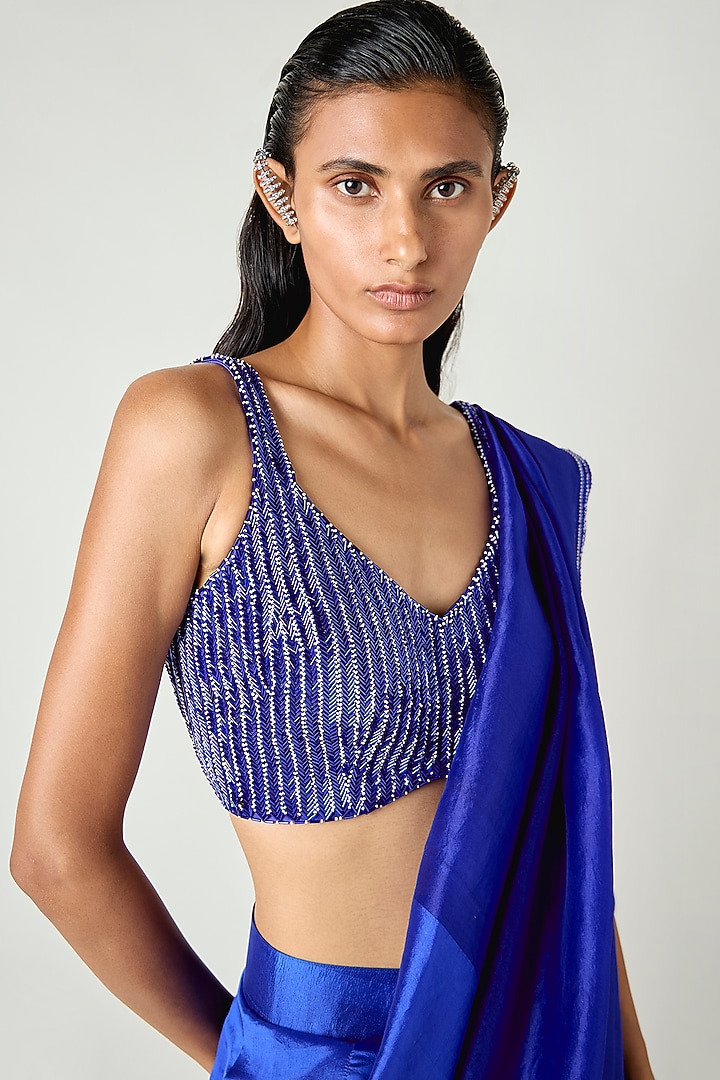 Electric Blue Kora Silk Draped Wedding Saree by 431-88 By Shweta Kapur at Pernia's Pop Up Shop