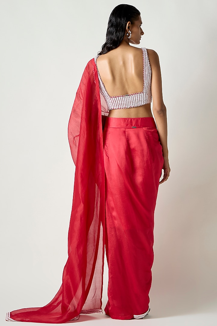 Red Kora Silk Draped Wedding Saree by 431-88 By Shweta Kapur at Pernia's Pop Up Shop