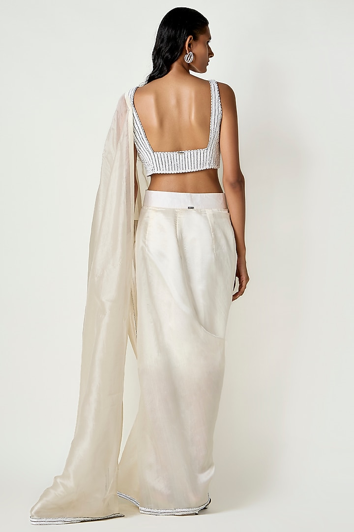 White Kora Silk Draped Wedding Saree by 431-88 By Shweta Kapur at Pernia's Pop Up Shop