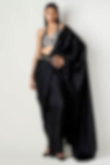 Black Satin Silk Draped Saree by 431-88 By Shweta Kapur at Pernia's Pop Up Shop