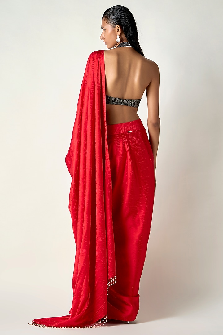 Red Satin Silk Draped Wedding Saree by 431-88 By Shweta Kapur at Pernia's Pop Up Shop