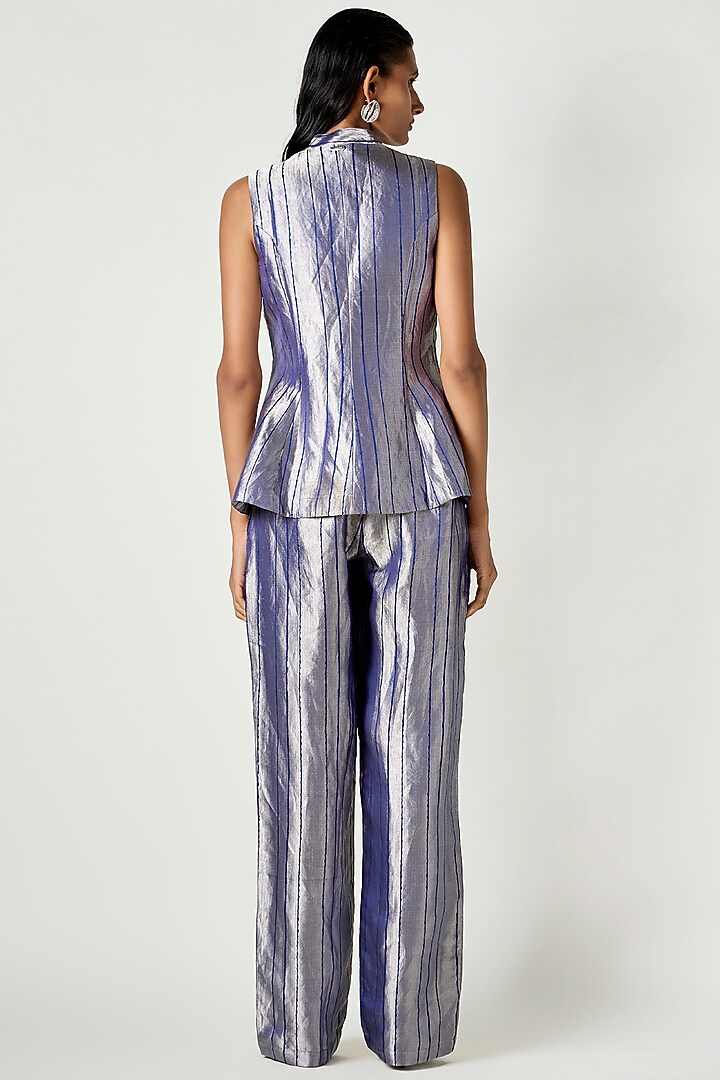 Electric Blue Satin Silk Sleeveless Blazer by 431-88 By Shweta Kapur at Pernia's Pop Up Shop