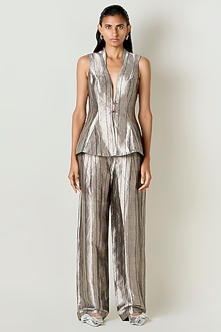 Black Satin Silk High-Waisted Flared Trousers by 431-88 By Shweta Kapur