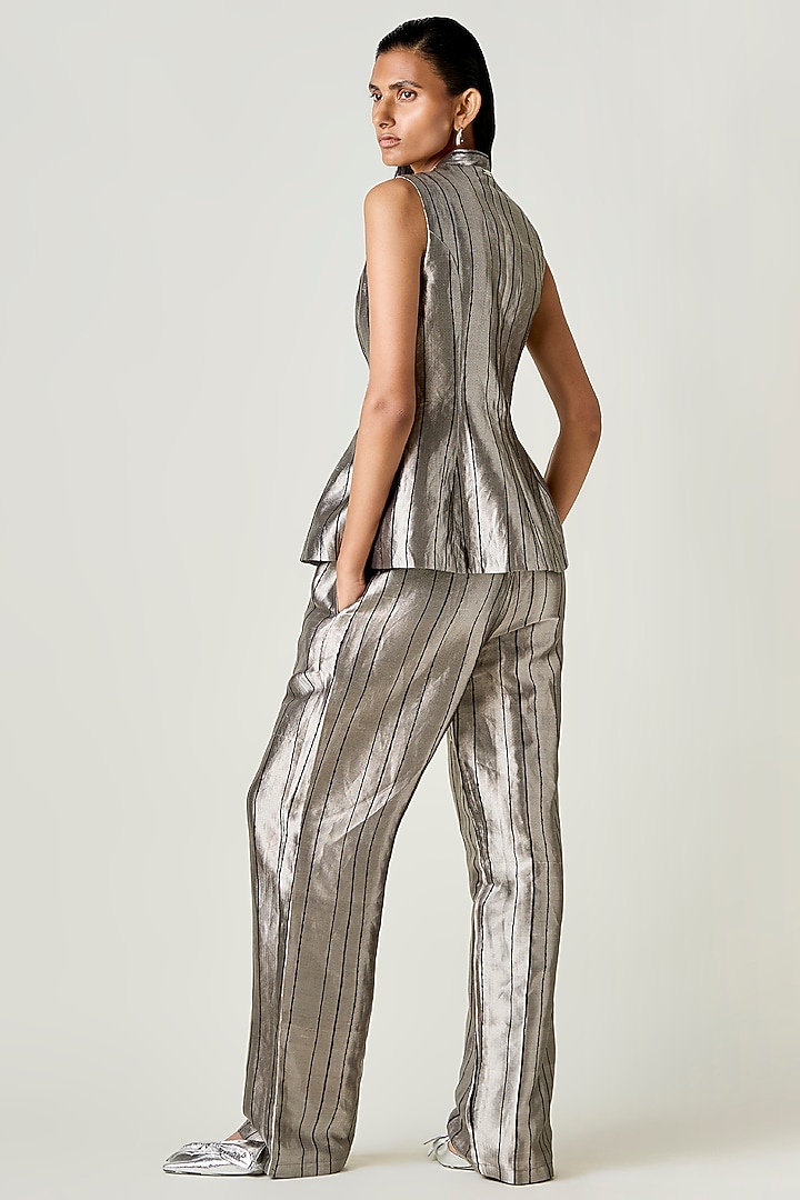 Black Satin Silk High-Waisted Flared Trousers by 431-88 By Shweta Kapur at Pernia's Pop Up Shop