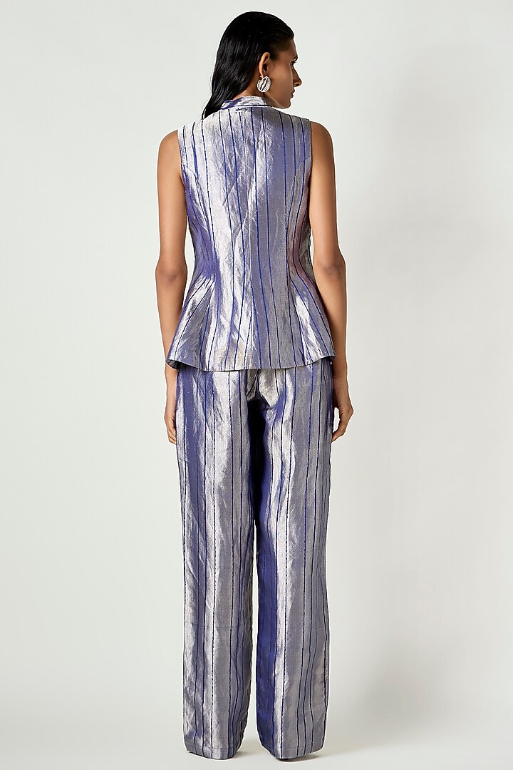 Electric Blue Satin Silk High-Waisted Flared Trousers by 431-88 By Shweta Kapur at Pernia's Pop Up Shop