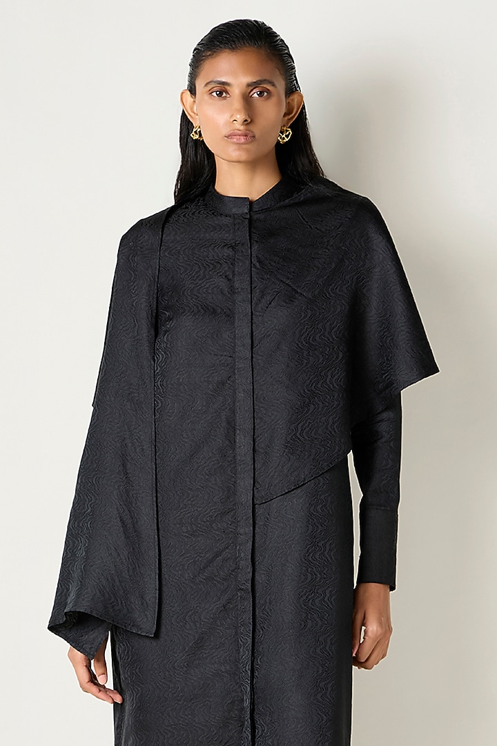 Black Satin Silk Draped Kurta Set by 431-88 By Shweta Kapur at Pernia's Pop Up Shop