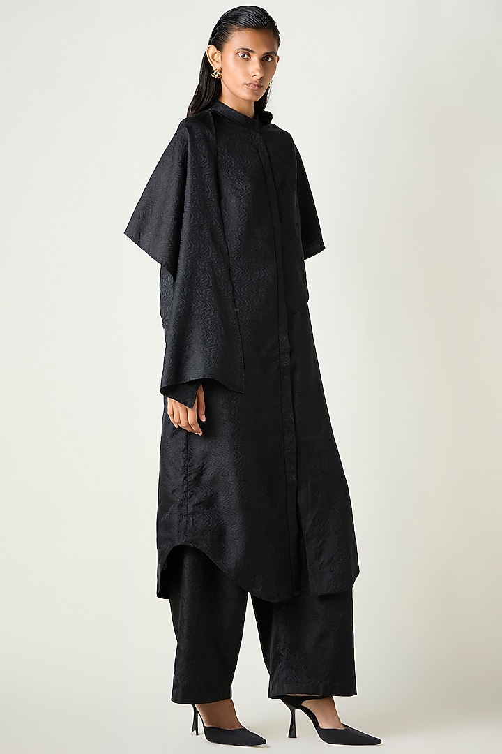 Black Satin Silk Draped Kurta Set by 431-88 By Shweta Kapur at Pernia's Pop Up Shop