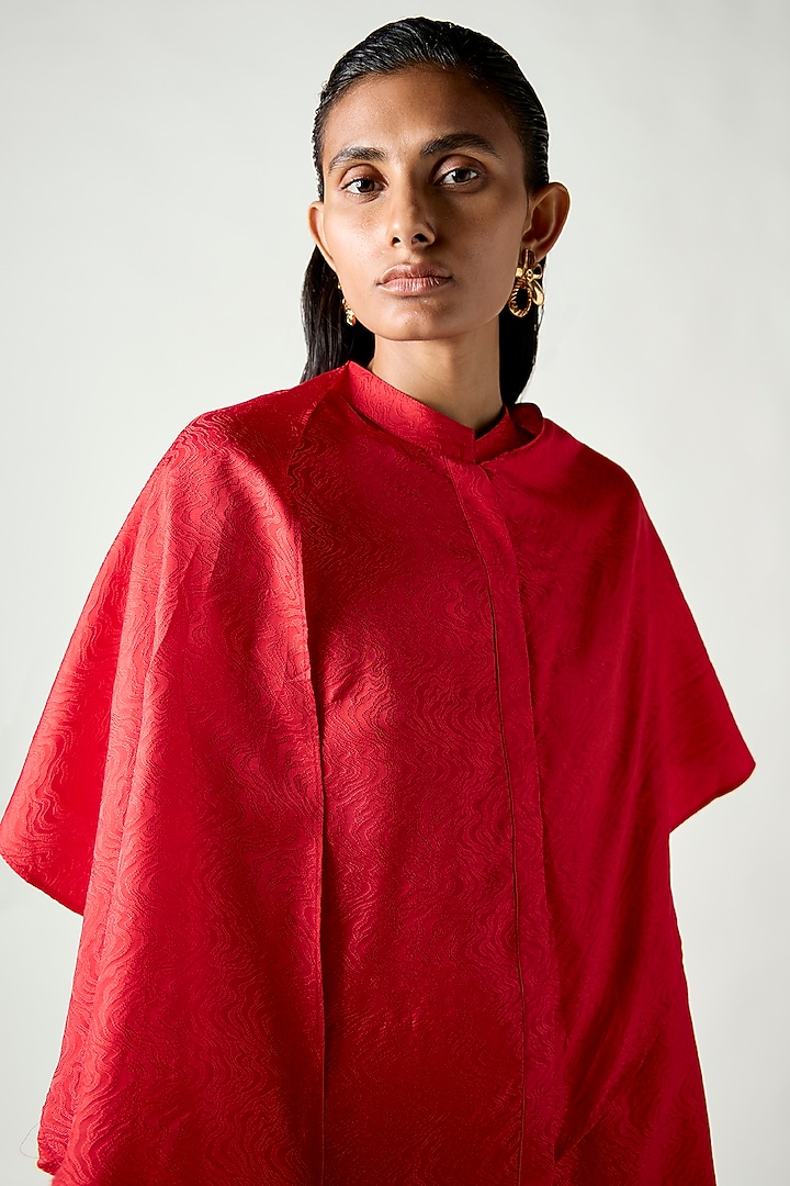 Red Satin Silk Draped Kurta Set by 431-88 By Shweta Kapur at Pernia's Pop Up Shop