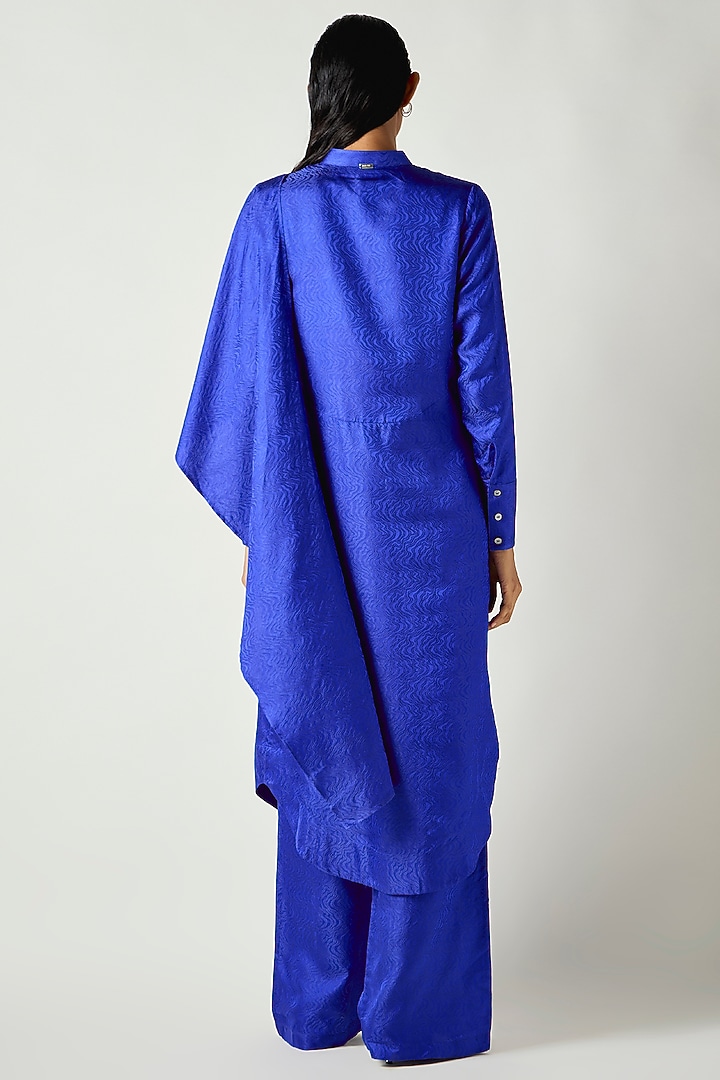 Electric Blue Satin Silk Draped Kurta Set by 431-88 By Shweta Kapur at Pernia's Pop Up Shop