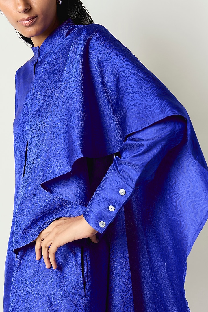Electric Blue Satin Silk Draped Kurta Set by 431-88 By Shweta Kapur at Pernia's Pop Up Shop