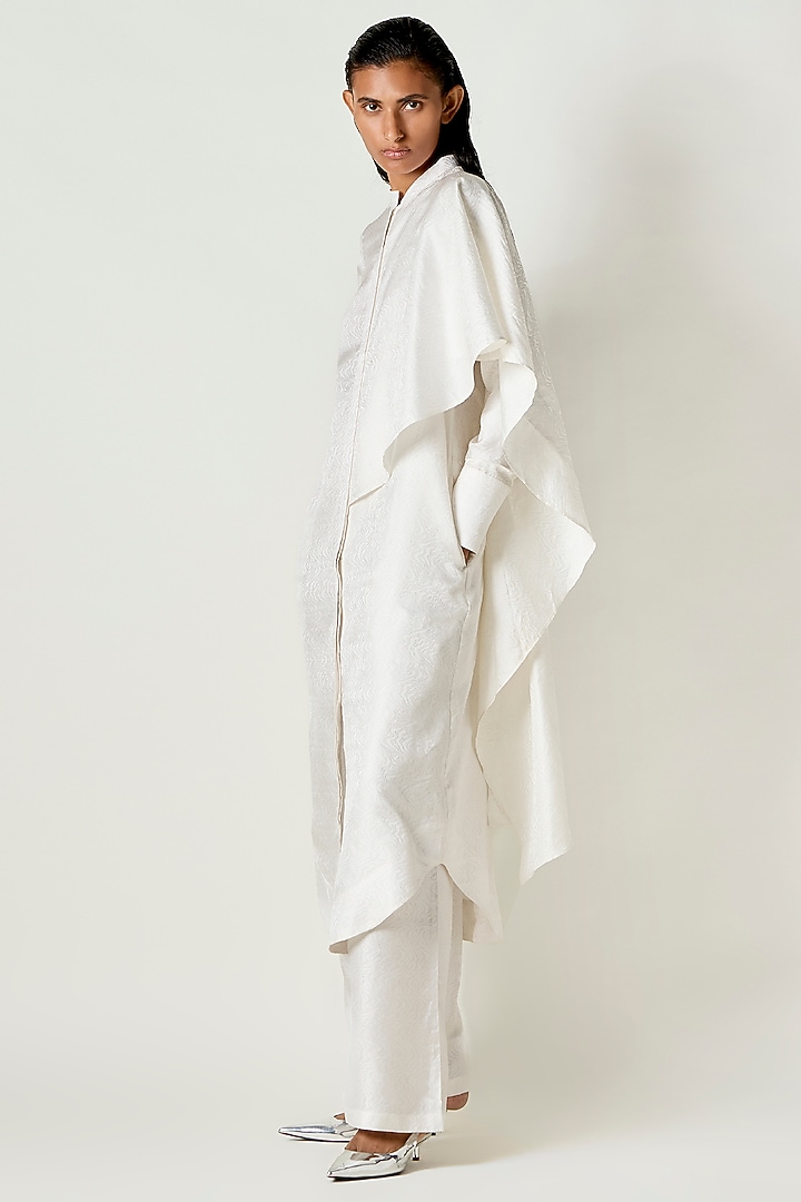 White Satin Silk Draped Kurta Set by 431-88 By Shweta Kapur at Pernia's Pop Up Shop