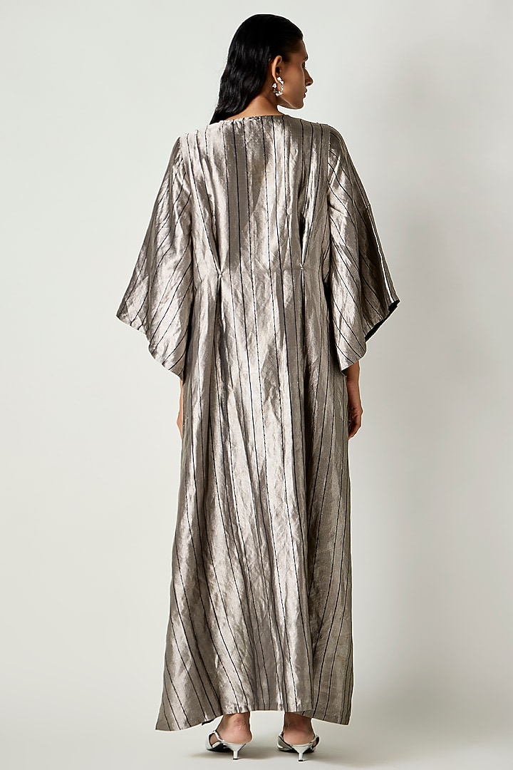 Black Satin Silk Tassels Embroidered Pleated Kaftan Party Wear Dress by 431-88 By Shweta Kapur at Pernia's Pop Up Shop