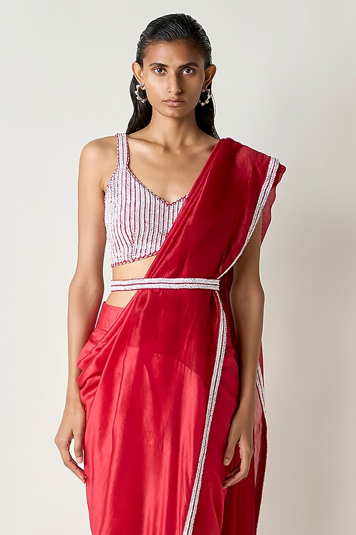 Red Dupion Hand Embroidered Belt by 431-88 By Shweta Kapur at Pernia's Pop Up Shop