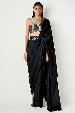 Black Dupion Hand Embroidered Belt by 431-88 By Shweta Kapur