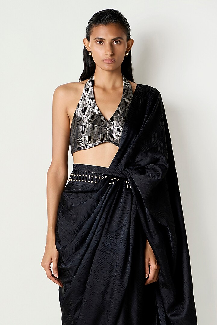 Black Dupion Hand Embroidered Belt by 431-88 By Shweta Kapur at Pernia's Pop Up Shop