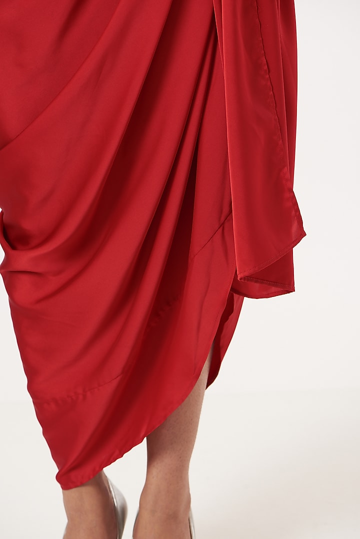 Red Silk Satin Draped Skirt by 431-88 By Shweta Kapur at Pernia's Pop Up Shop