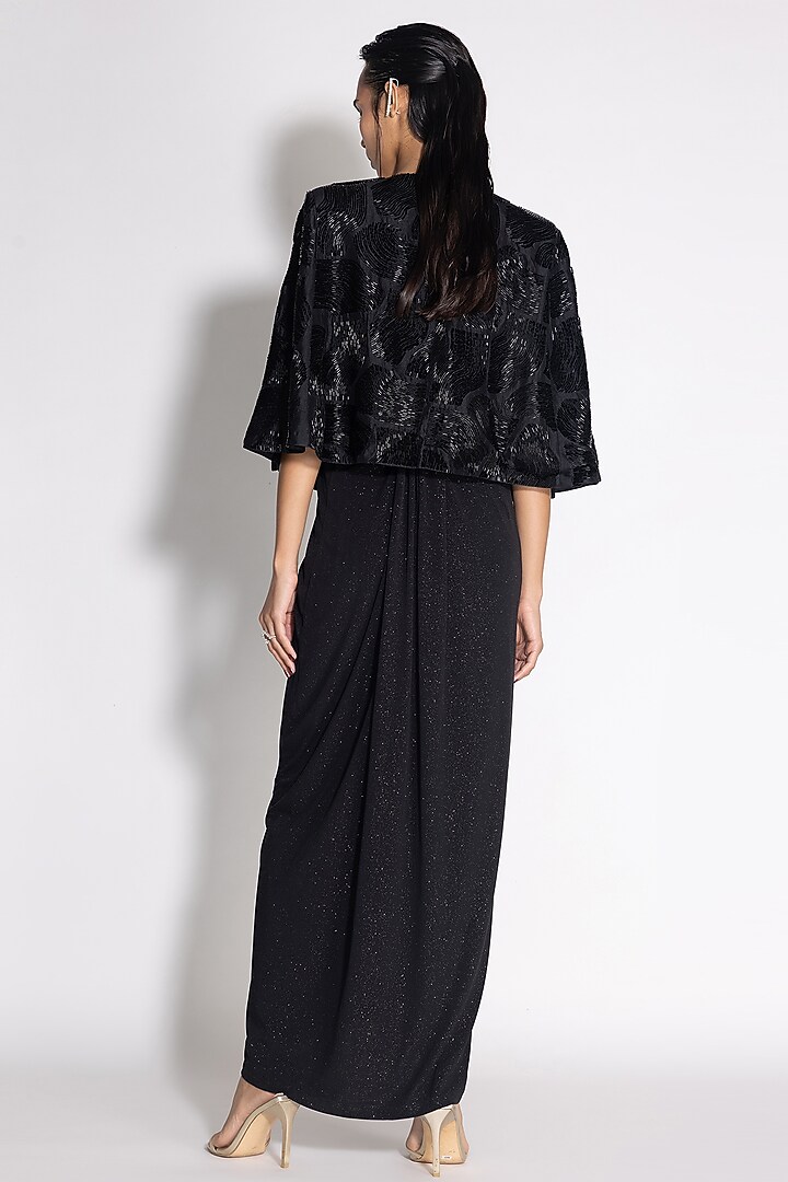 Black Shimmer Jersey Pleated Jacket Vacation Dress by 431-88 By Shweta Kapur at Pernia's Pop Up Shop
