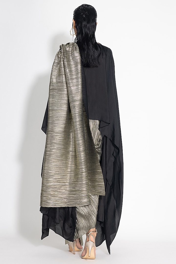 Gold & Black Pleated Metallic Jacket Wedding Saree Set by 431-88 By Shweta Kapur at Pernia's Pop Up Shop