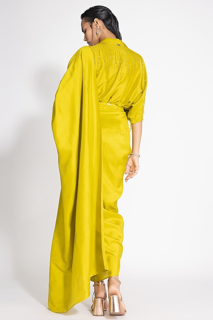 Kelly Green Silk Pre-Draped Wedding Saree Set by 431-88 By Shweta Kapur at Pernia's Pop Up Shop