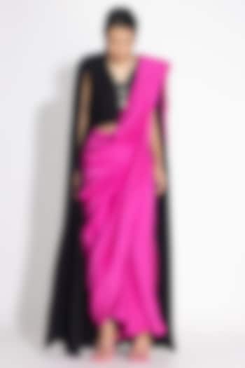 Fuchsia Japanese Crepe & Silk Pre-Draped Wedding Saree Set by 431-88 By Shweta Kapur at Pernia's Pop Up Shop