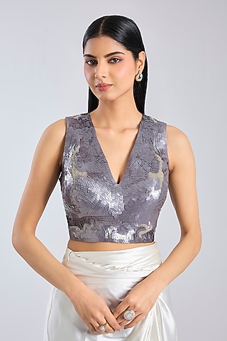 Silver Silk Blouse by 431-88 By Shweta Kapur