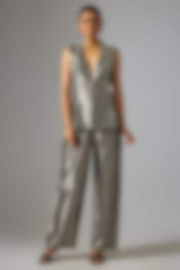 Black Silk & Satin High-Waist Trousers by 431-88 By Shweta Kapur at Pernia's Pop Up Shop