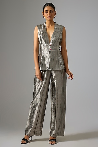 Black Silk & Satin High-Waist Trousers by 431-88 By Shweta Kapur