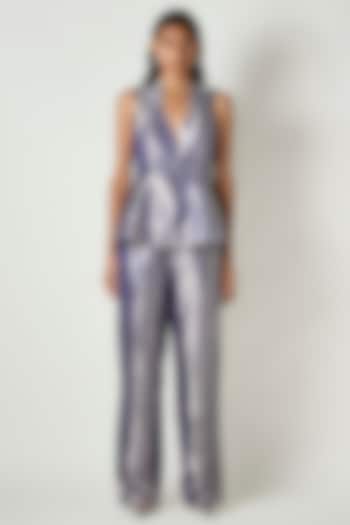 Electric Blue Satin Trousers by 431-88 By Shweta Kapur at Pernia's Pop Up Shop