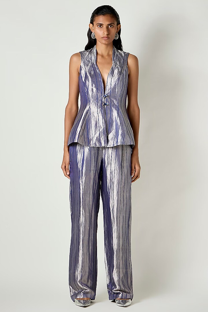 Electric Blue Satin Trousers by 431-88 By Shweta Kapur at Pernia's Pop Up Shop