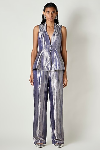 Electric Blue Satin Trousers by 431-88 By Shweta Kapur