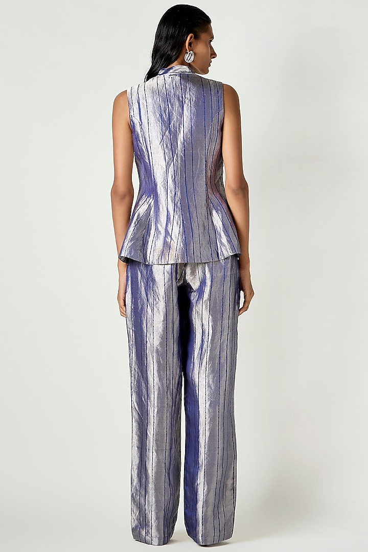 Electric Blue Satin Trousers by 431-88 By Shweta Kapur at Pernia's Pop Up Shop