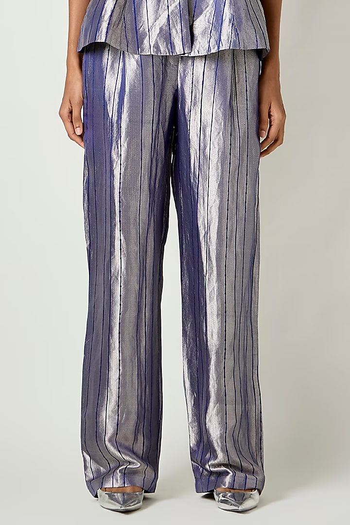 Electric Blue Satin Trousers by 431-88 By Shweta Kapur at Pernia's Pop Up Shop