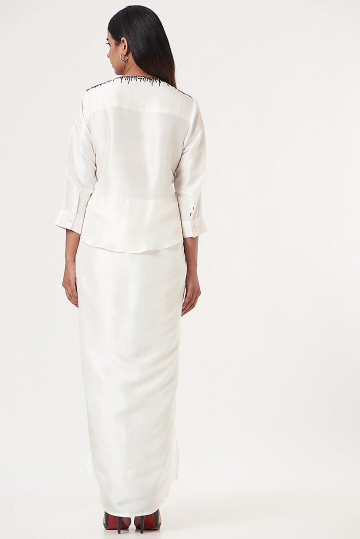 White Dupion Silk Embroidered Kurta Set by 431-88 By Shweta Kapur at Pernia's Pop Up Shop
