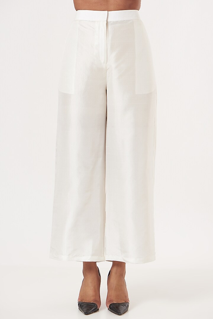 White Dupion Silk Embroidered Kurta Set by 431-88 By Shweta Kapur at Pernia's Pop Up Shop