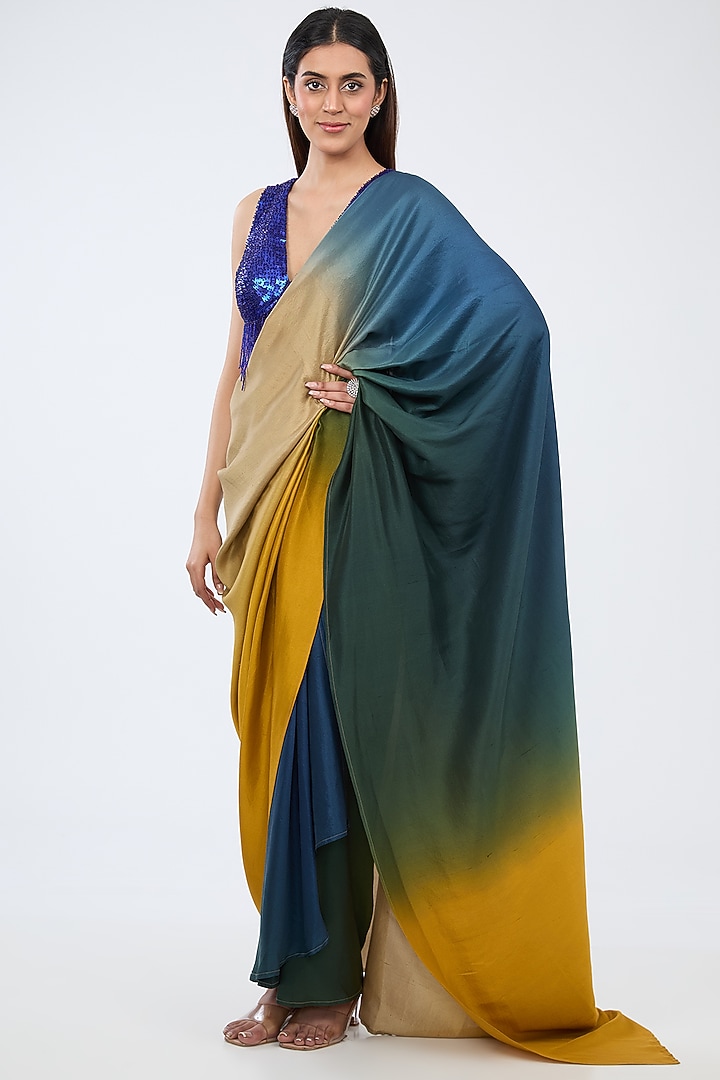 Yellow Ombre Silk Draped Wedding Saree by 431-88 By Shweta Kapur at Pernia's Pop Up Shop