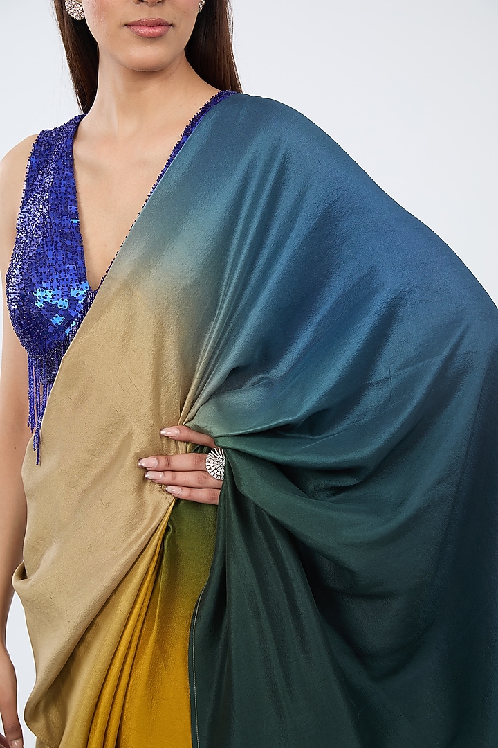 Yellow Ombre Silk Draped Wedding Saree by 431-88 By Shweta Kapur at Pernia's Pop Up Shop