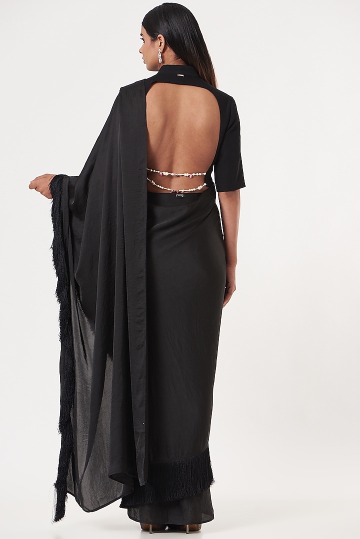 Black Dupion Pre-Draped Party Wear Saree by 431-88 By Shweta Kapur at Pernia's Pop Up Shop