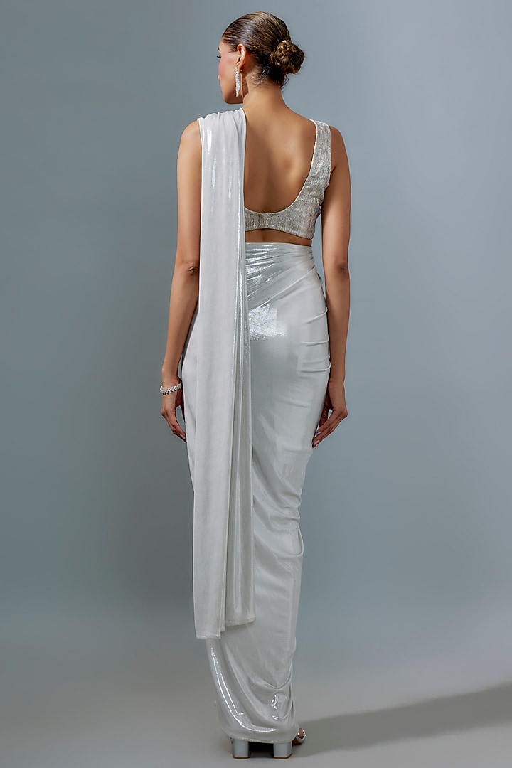 Ecru Liquid Jersey Draped Wedding Saree by 431-88 By Shweta Kapur at Pernia's Pop Up Shop