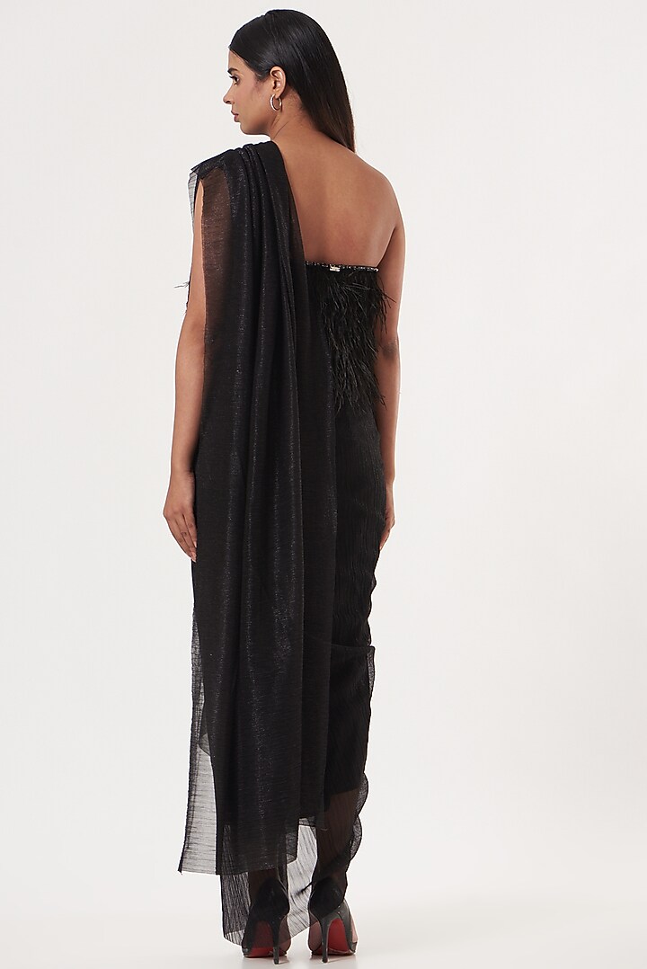 Black Net Pre-Draped Wedding Saree by 431-88 By Shweta Kapur at Pernia's Pop Up Shop