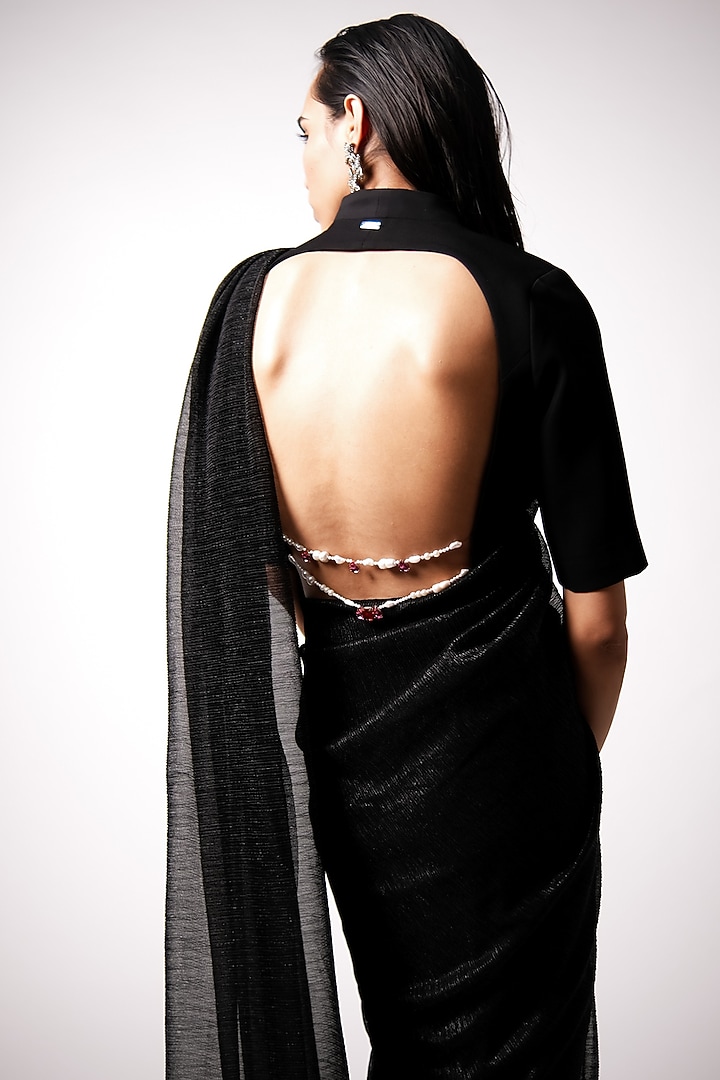 Black Net Pre-Draped Wedding Saree by 431-88 By Shweta Kapur at Pernia's Pop Up Shop