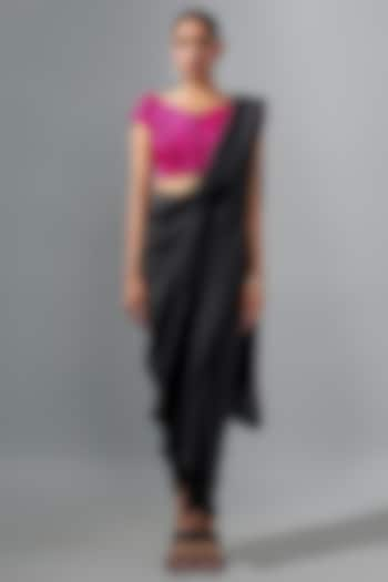 Black Silk Pre-Draped Saree by 431-88 By Shweta Kapur