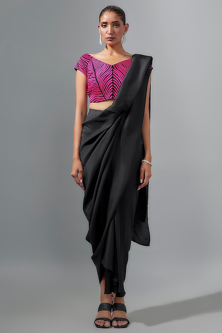 Black Silk Pre-Draped Saree by 431-88 By Shweta Kapur