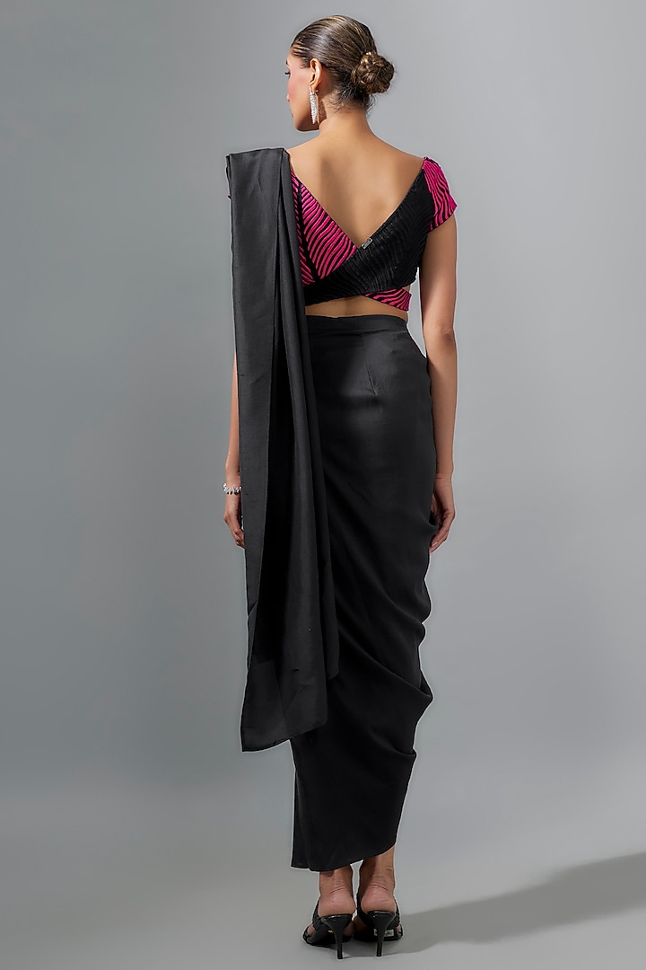 Black Silk Pre-Draped Wedding Saree by 431-88 By Shweta Kapur at Pernia's Pop Up Shop