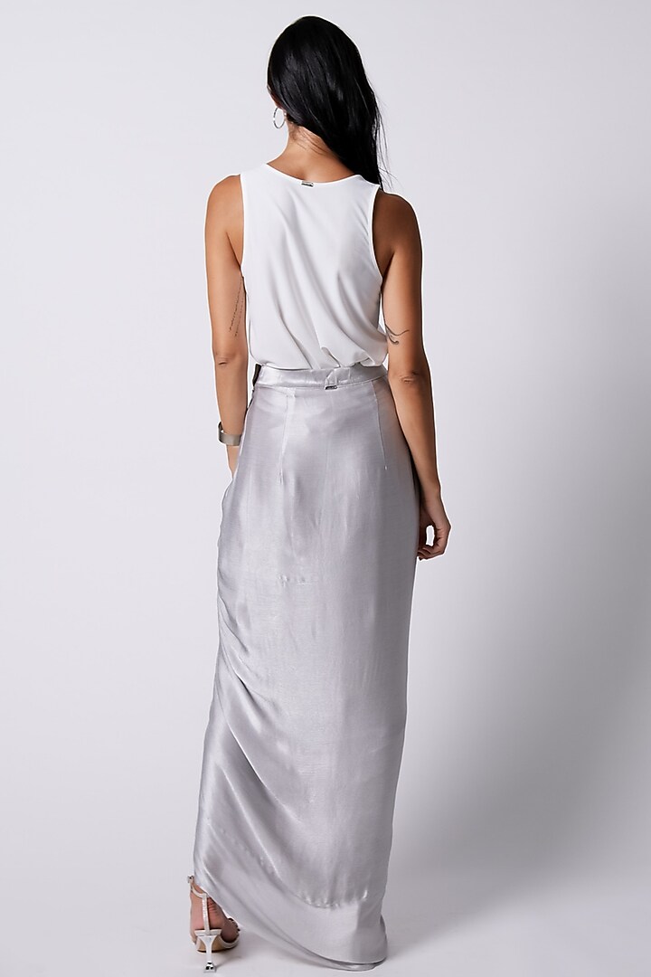 Grey Satin Chiffon Draped Skirt by 431-88 By Shweta Kapur at Pernia's Pop Up Shop