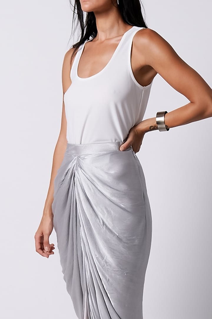 Grey Satin Chiffon Draped Skirt by 431-88 By Shweta Kapur at Pernia's Pop Up Shop