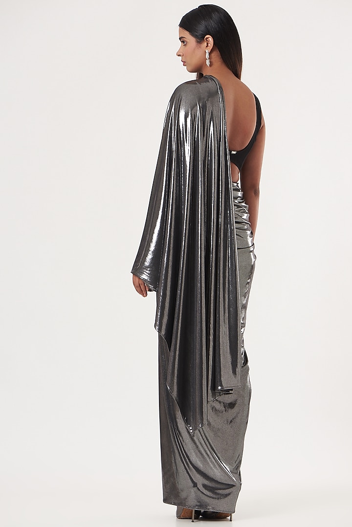 Black Metallic Jersey Embroidered Pre-Draped Wedding Saree by 431-88 By Shweta Kapur at Pernia's Pop Up Shop