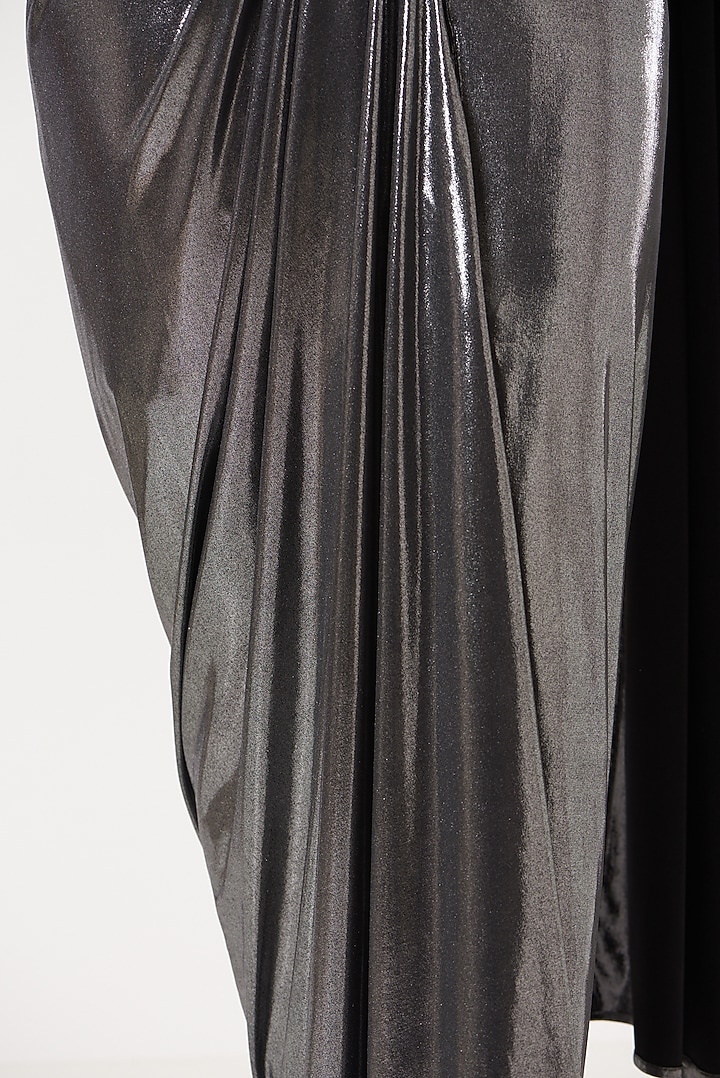Black Metallic Jersey Embroidered Pre-Draped Wedding Saree by 431-88 By Shweta Kapur at Pernia's Pop Up Shop