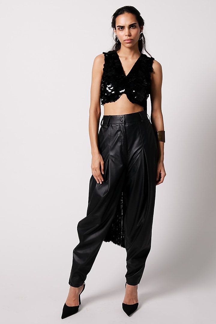 Black Cotton & Fringe Blouse by 431-88 By Shweta Kapur at Pernia's Pop Up Shop